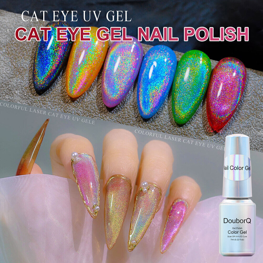 Rainbow Cat Eye Nail Polish Gel Soak Off  Gel Laser Rainbow UV Nail Gel Art New!