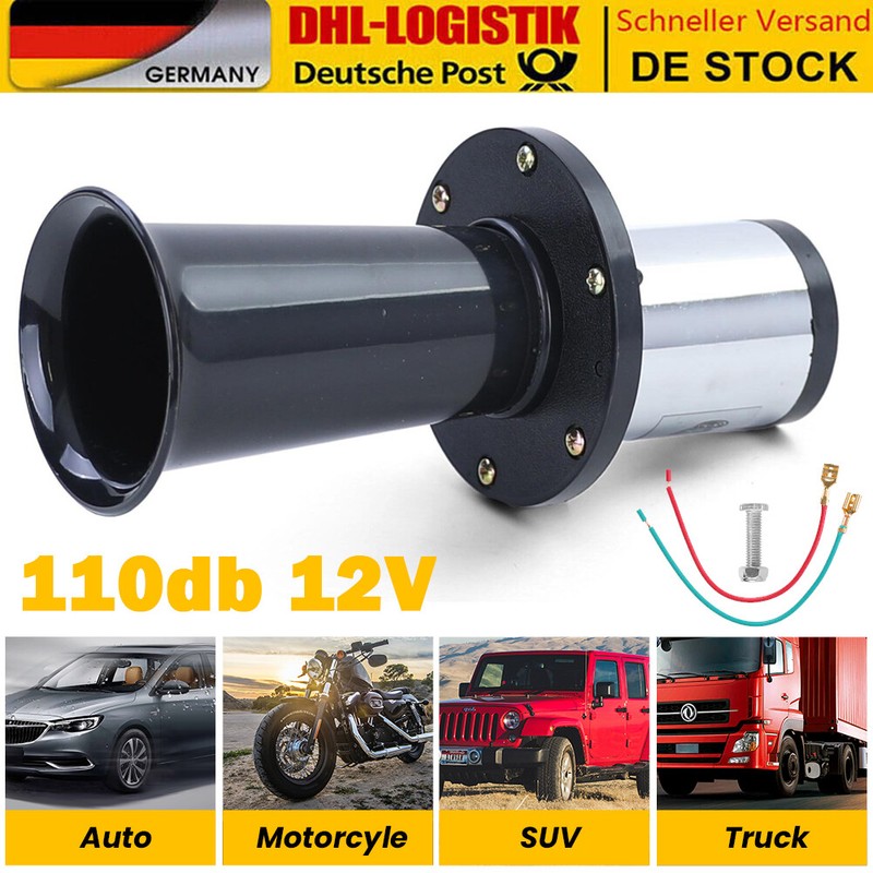Retro Hupe Fanfare Horn Nebelhorn Oldtimer Klang Sound Pkw Lkw Bus Schwarz 12v