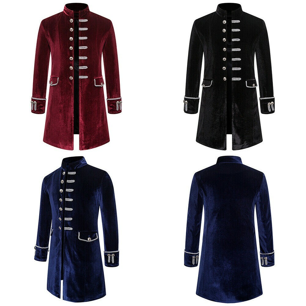 Herren samt Military Drummer Frack Anzug Jacke Gothic Smoking Frack
