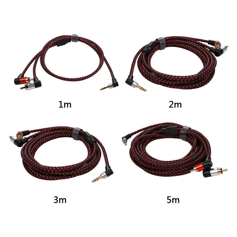 90 Degree 3.5mm Male To 2 Rca Male Cable Right Angle Stereo 