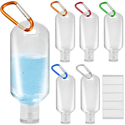 5pc Travel Bottles Keychain 70ml 2.4Oz Empty Plastic Carabiner Bottle Containers