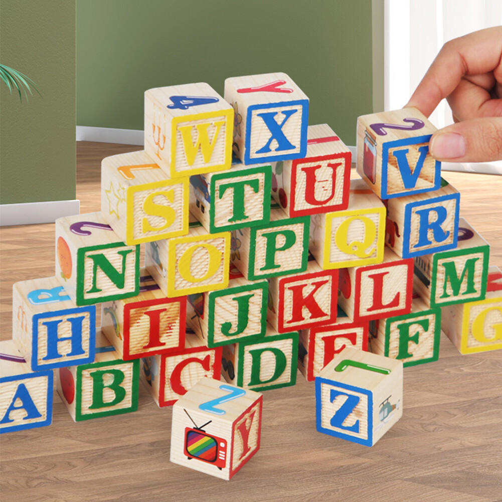 ABC Wooden Building Blocks Alphabet & Number Stacking Blocks for ...