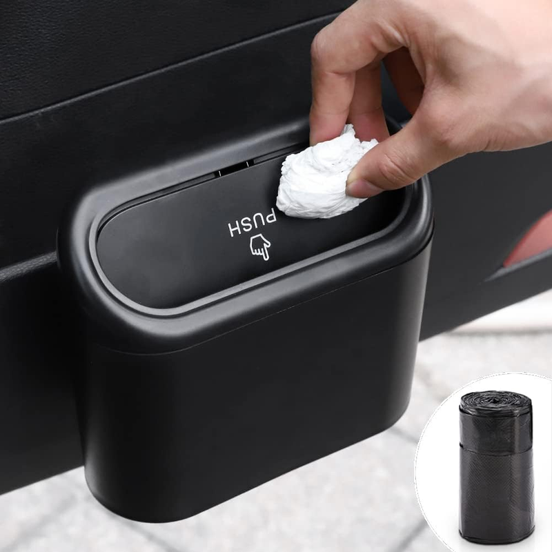 Car Trash Can with Lid, Mini Auto Dustbin Garbage Organizer with 30 Pcs Plastic 