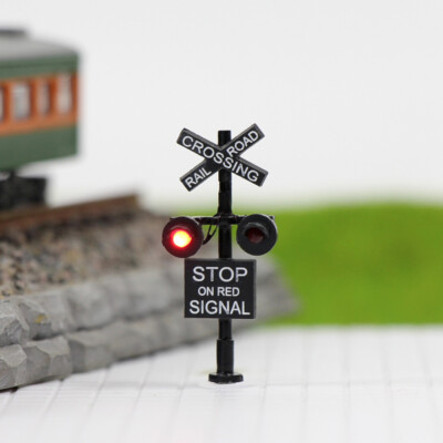 2pcs N Scale 1:160 Model Railroad Crossing Signals Two-heads Red LEDs