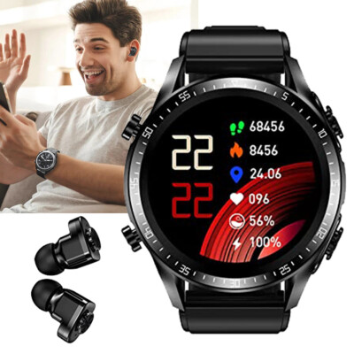 2 IN 1 Smart Watch Bluetooth Smartwatch w/ Wireless Earbuds Stereo Earphones