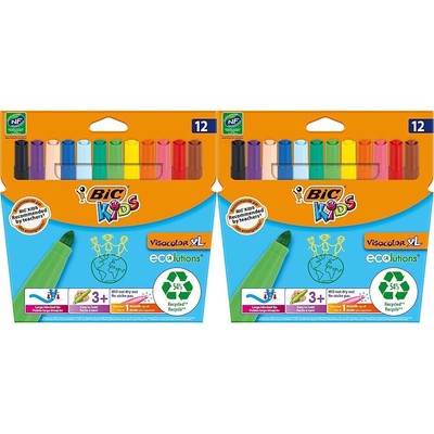 Bic Kids Visacolor XL ECOlutions Colouring Pens,black,24 Pack 1 count (Pack of 2