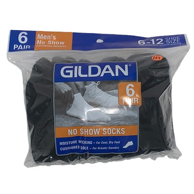 

Gildan Adult Platinum Mens 6 Pack Влагоотводящие носки No Show Black, Черный