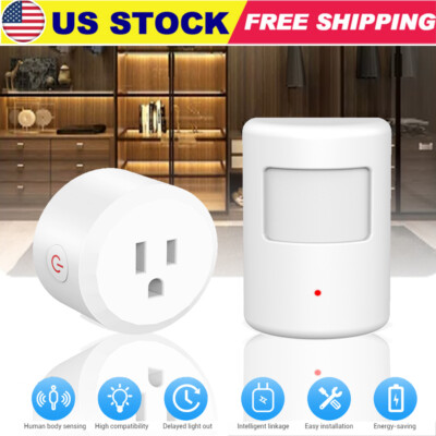 Wireless PIR Motion Sensor + Auto Control Switch Plug Socket for Smart Home US