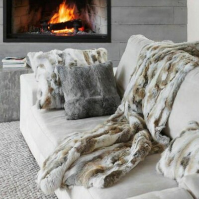 Real Rabbit Fur Throw Patchwork Blanket Winter Soft Warm Leather 43.3'' X 21.6''
