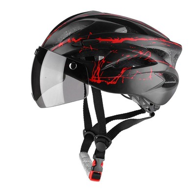 Mountainbike Fahrradhelm Schutzhelm Helm Rennrad MTB mit Schutzbrille 360 Rot