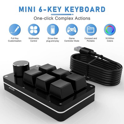 Programming Macro Custom Knob Keyboard 6 Key Copy Paste Mini Button Gaming