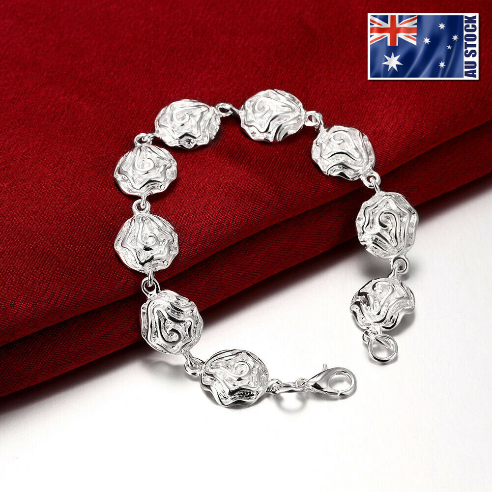 ☆TATIANA☆ Silver 925 Crystal Flower Bracelet BR1798 New 925 Sterling Silver Filled Womens Solid Flower Charm