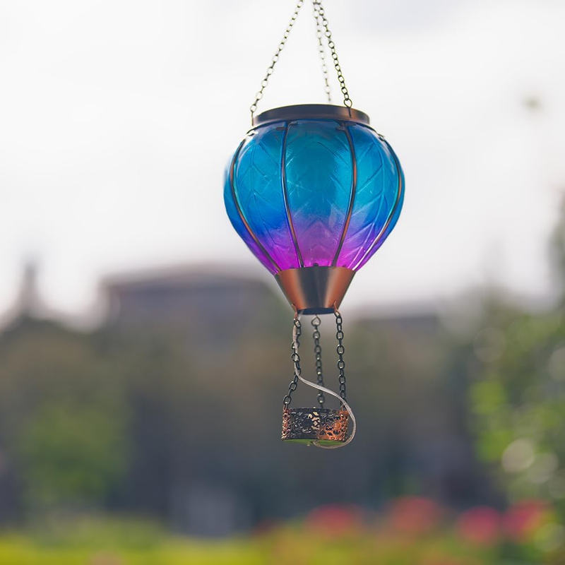 Hot Air Balloon Solar Lantern with Candle Holder Glass Solar Hot Air Balloon Lan