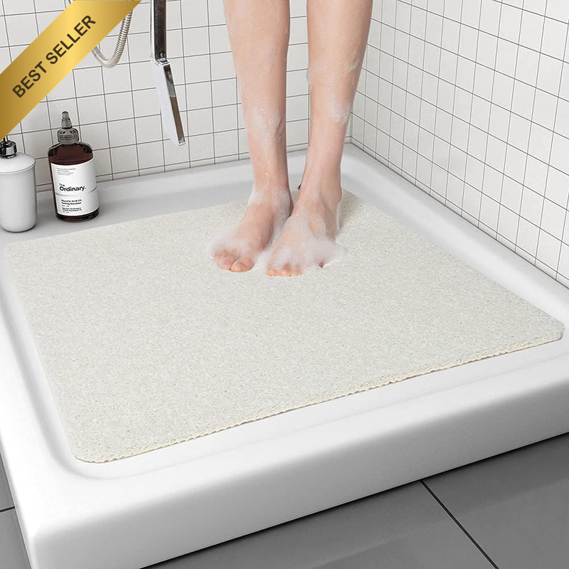 Non-Slip Shower Mat - Comfort Bath Tub Mats with Drain - PVC Loofah Bathroom Flo