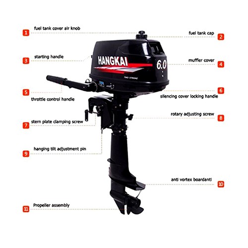HANGKAI 2 Stroke 6HP Outboard Motor Fishing Boat Engine Water Cooling