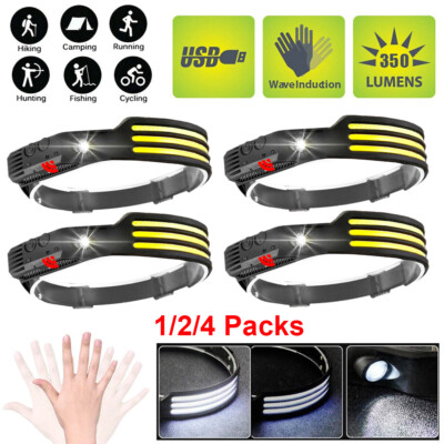 COB LED Headlamp 1200mAh Rechargeable Headlight Torch Work Light Bar Head Band