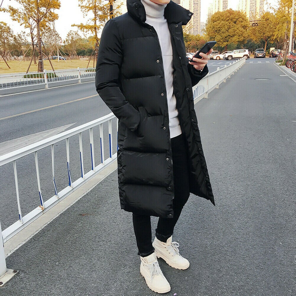 Mens Down Feel Quilted Longline Jacket Bubble Puffer Parka Coat Overcoat SPW