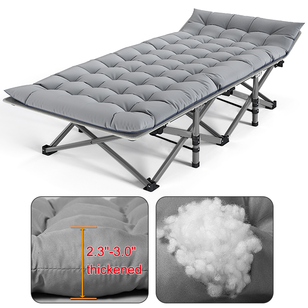 Portable Folding Camping Bed Sleeping Cot Gray with Soft Mattress & Carry Bag