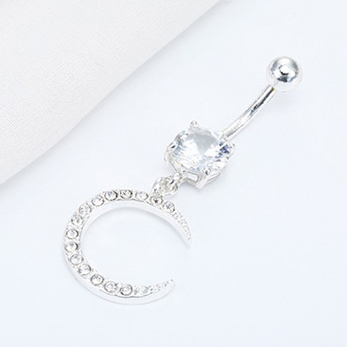 14G Surgical Steel Belly Button Rings for Women Curved Navel Ring Dangle Barbell