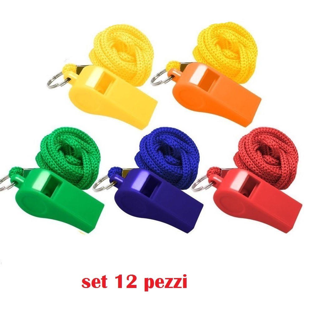 Set 12 Pz Fischietto In Plastica Con Laccetto Corda Calcio Arbitro Bambini dfh