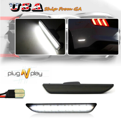 Upgrade White LED Side Marker Lights Rear For 2015-2020 Ford Mustang Smoked Lens