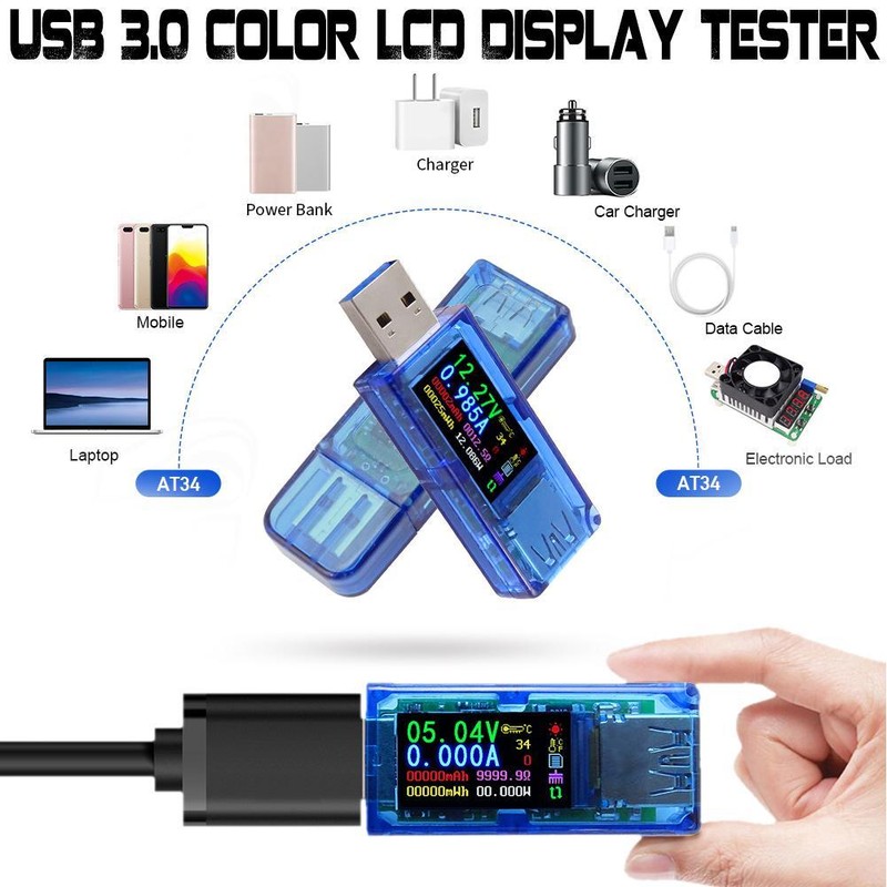 USB3.0 Vollfarb LCD Tester Display Tester Spannung Strom Power Temp Meter