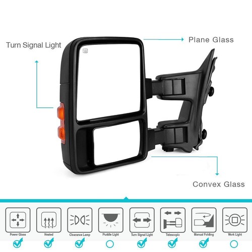 Passenger Side for 2008-2016 Ford F250-F550 Super Duty Power Heated Tow Mirror
