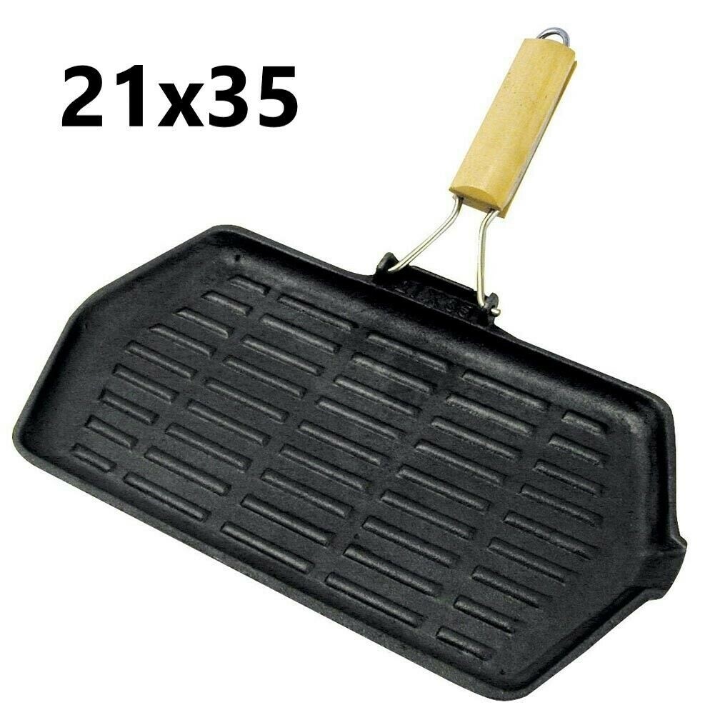 Bistecchiera In Ghisa Rettangolare 35x21Cm Piastra Rigata Antiaderente idea