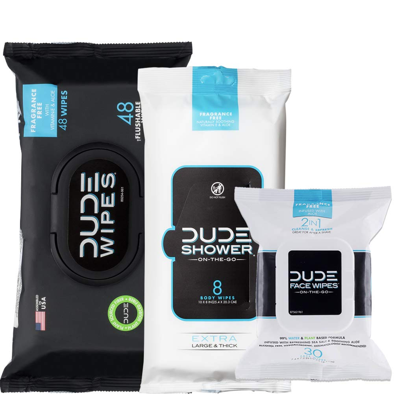 , Flushable , Shower Body & Face Wipes, Unscented with Vitamin-E &