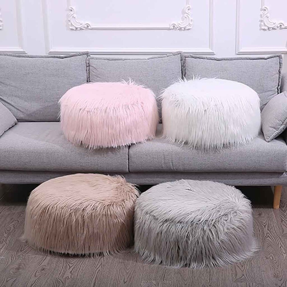 details about shaggy faux fur bean bag footstool round fluffy beanbag  pouffe seat mat stool
