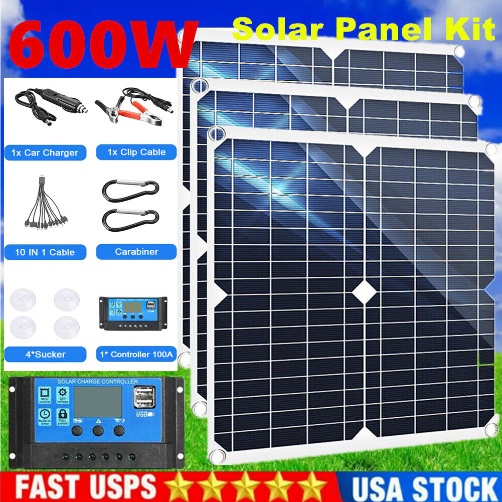 600W Watts Solar Panel Kit 100A 12V Battery Charger with Controller Boat Outdoor