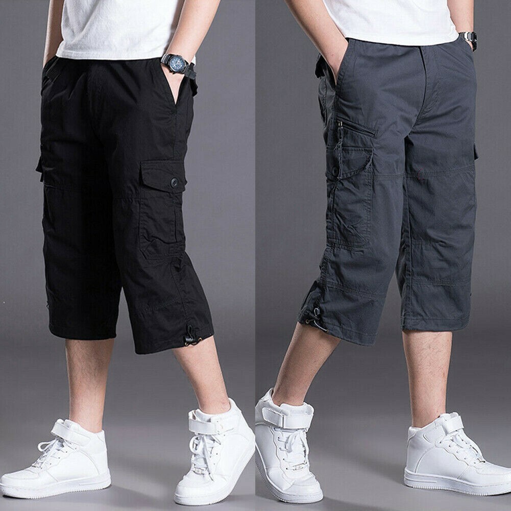 Herren Viele Taschen Capri Hose 3/4 Cargoshorts Kampfhose Sommer Freizeit