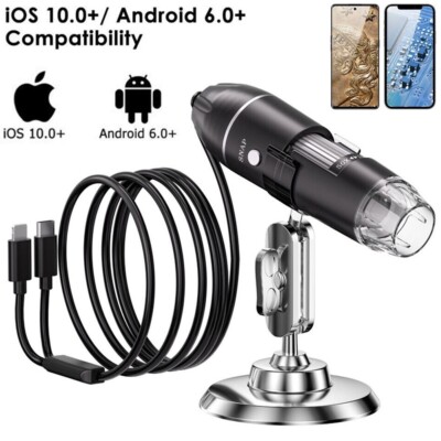 Digital Microscope 1600X USB Coin Microscope 8 LED Magnifier Soldering Camera