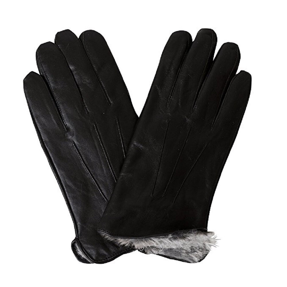 Men's Rabbit Fur Lined Genuine Soft Black Leather Gloves | eBay