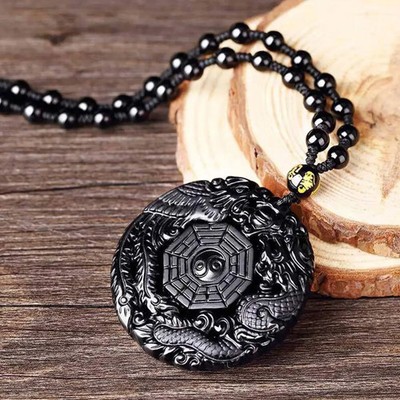 🖤 Drachen Anhänger Kette – Yin Yang Amulett Schwarz Feng Shui Halskette Herren