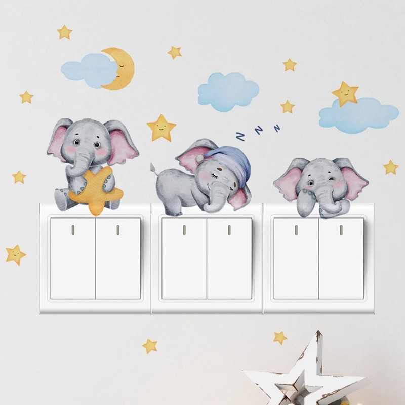Cute Elephant Baby Switch Sticker Kid Room Bedroom Decoration Wall