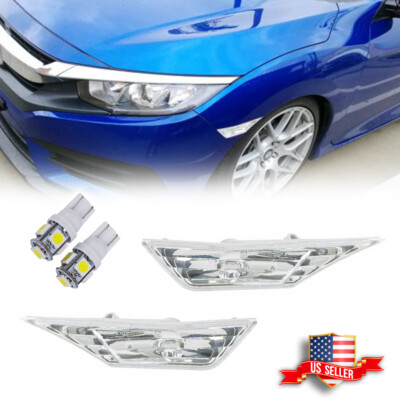 2x Clear White Side Marker Lights Turn Signal Lamps For 16-21 Honda Civic Type R