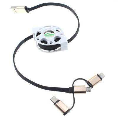 For Galaxy Tab A9/Plus/A7/A8 - Retractable USB Cable Charger Power Cord 3-in-1