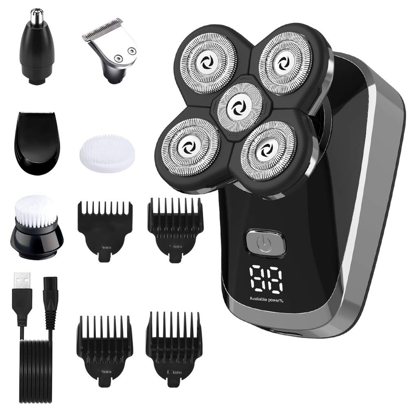 6 IN 1 5D Cordless Rotary Electric Shaver Rechargeable Bald Head Beard Trimmer