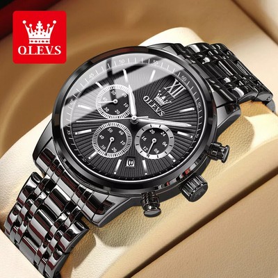 OLEVS Men's Watches Classics Three Small Dials Original Quartz Watch for Man Wat