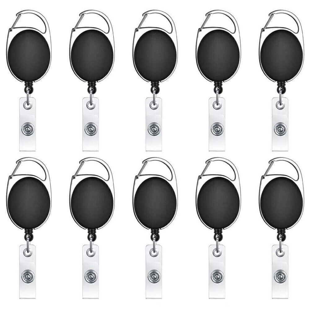5/10 PCS Retractable Reel Clip ID Card Badge Holder Key Ring Carabiner US Stock