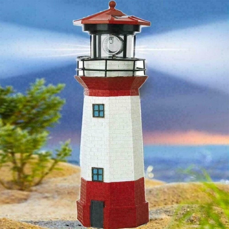 Solar Powered Lighthouse Lawn Ornament LED Light up Garden Backyard