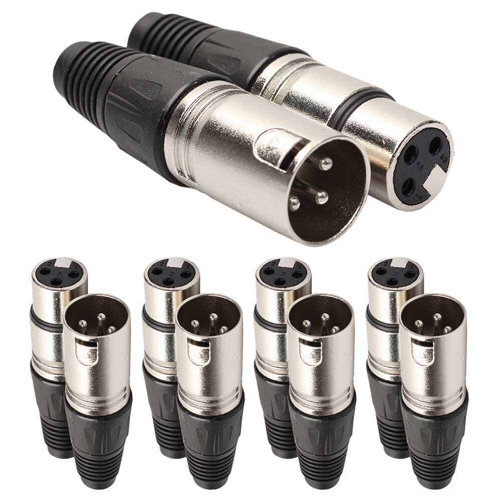5Pairs XLR 3Pin Female MIC Jack Plug Audio Microphone Cable Connector Black Land6