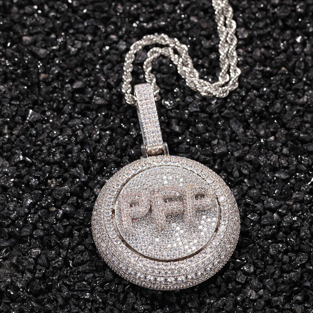 Hip Hop A-Z Custom Letters Rotatable Pendant Necklace Full