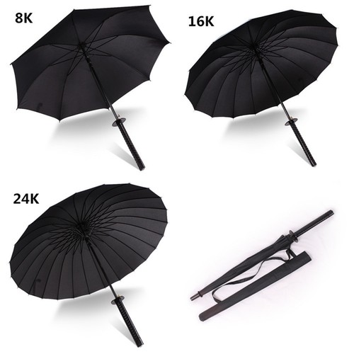 Japanese Katana Black Samurai Sword Handle Windproof Warrior Umbrella Strap Fold