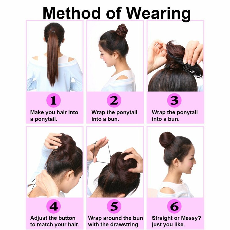 Real Drawstring Scrunchie Messy Bun Chignon Straight Large Thick