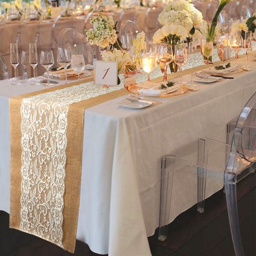 Burlap Lace Hessian Wedding Table Runner Rustic Country Banquet