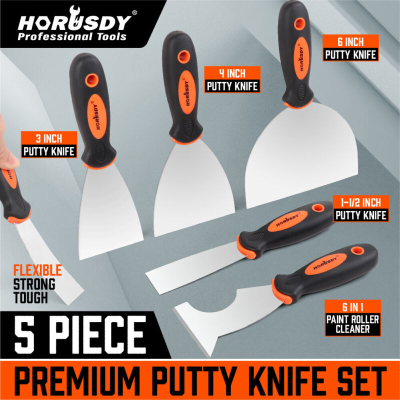 5 Pcs Putty Knife Set Drywall Knife Painter Stainless steel 1.5" 3" 4" 6" 6 in 1