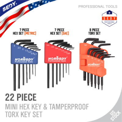 22 Piece Mini L-Key Short Hex Allen Wrench Torx Metric SAE 3 in 1  Tamper-proof