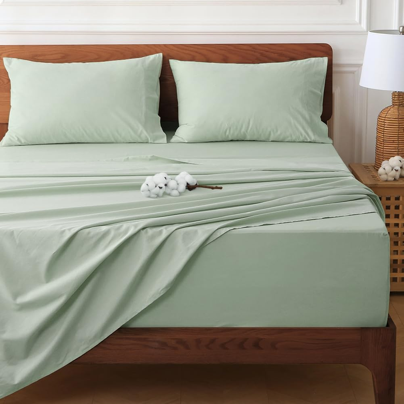 100% Cotton Cooling Sheets King, Sage Green Deep King Sheets for Thick Mattress, Soft Western Stay Cool Sheets for King Size Bed Deep Pockets Fits 18